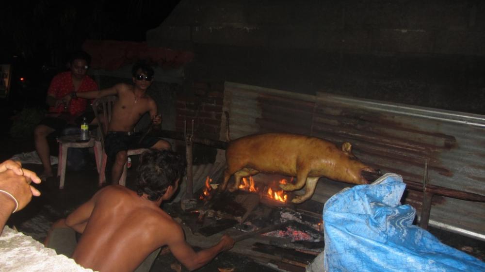 Life In Village Roasting A Pig